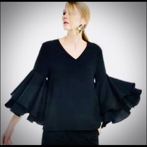 Style Mafia Revolve Black Top tiered ruffle sleeve